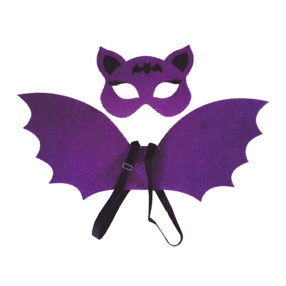 Kids Felt Bat Wings & Mask Costume Set – Adjustable Straps Non-Woven Halloween Dress Up Accessory for Toddler Boys Girls Party Cosplay (Purple)