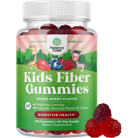 Natures Craft Kids Prebiotic Chicory Root Fiber Gummies, Digestive Health & Immune Support, Mixed Berry, 120 Count