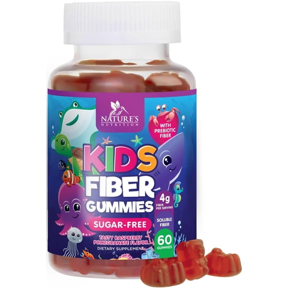 Kids Fiber Gummies 4g – Sugar Free Prebiotic Plant-Based Fiber Supplement - Improved Soluble Formula Gently Supports Digestive Health & Regularity - Vegan, Natural Berry Flavor Chewable - 60 Gummies