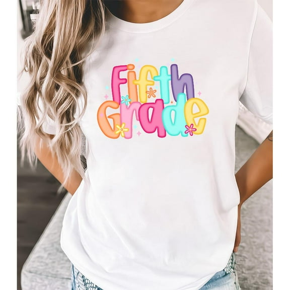 Kids Fifth Grade Tee Top Black And White S-5XL Short sleeves and round neckline for casual versatility Comfortable Youth