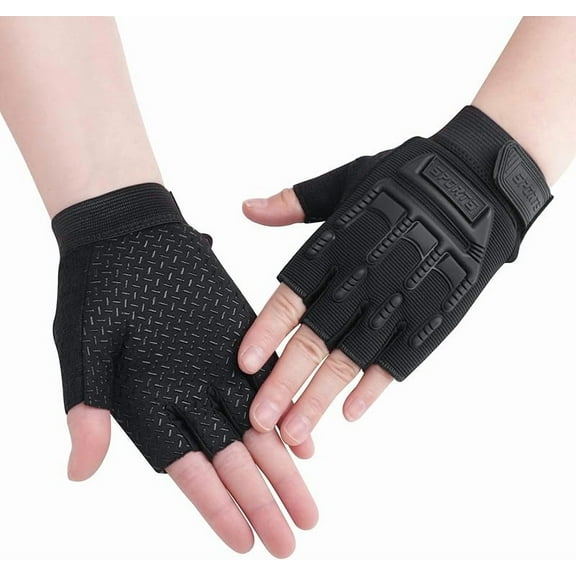 Kids Fingerless Cycling Gloves Mittens Breathable Non-Slip Shock-Absorbing Kids Riding Bike Gloves Girls Boys Fishing Bicycle Roller Skating Hunting Climbing Half Finger Outdoor Sports Gloves 【 Cam】