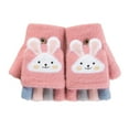 thumbnail image 1 of Kids Fingerless Gloves Convertible Flip Top Gloves Winter Warm Knit Half Finger Mitten for Kids - pink, 1 of 6