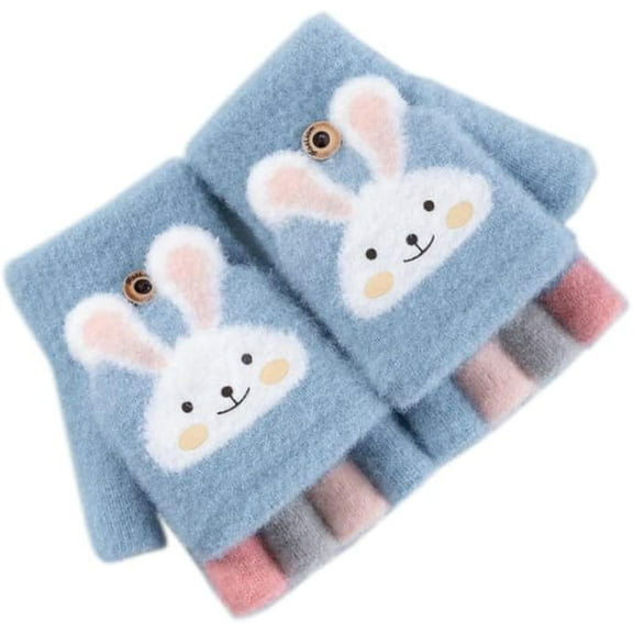 Kids Fingerless Gloves, Winter Warm Convertible Flip Top Gloves, Soft Knit Lining and Cute Cartoon for Kids Boy Girls 3-10 Yrs
