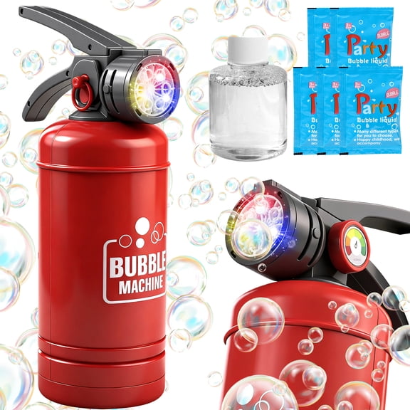 Kids Fire Extinguisher Bubble Blower, Light-Up Automatic Bubble Machine for Outdoor Play