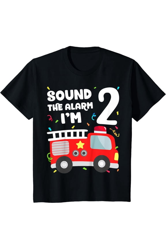 Kids Fire Truck 2nd Birthday Toddler Boy Firefighter 2 Year Old T-Shirt