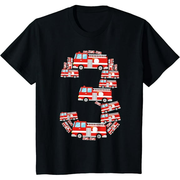 Kids Fire Truck 3rd Birthday Boys 3 Year Old Toddler Firefighter T-Shirt