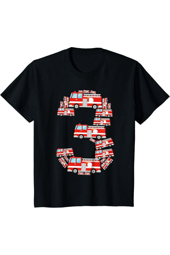 Kids Fire Truck 3rd Birthday Boys 3 Year Old Toddler Firefighter T-Shirt