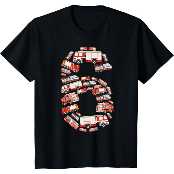 Kids Fire Truck, 6th Birthday Boy, 6 Year Old Toddler Firefighter T-Shirt