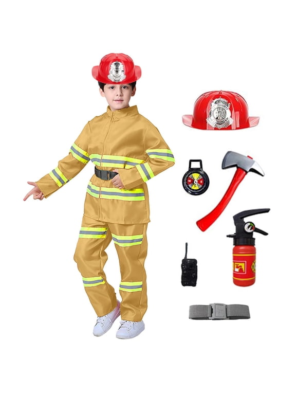Kids Firefighter , Yellow Role Play Outfit with for Boys Girls 1-16 Years