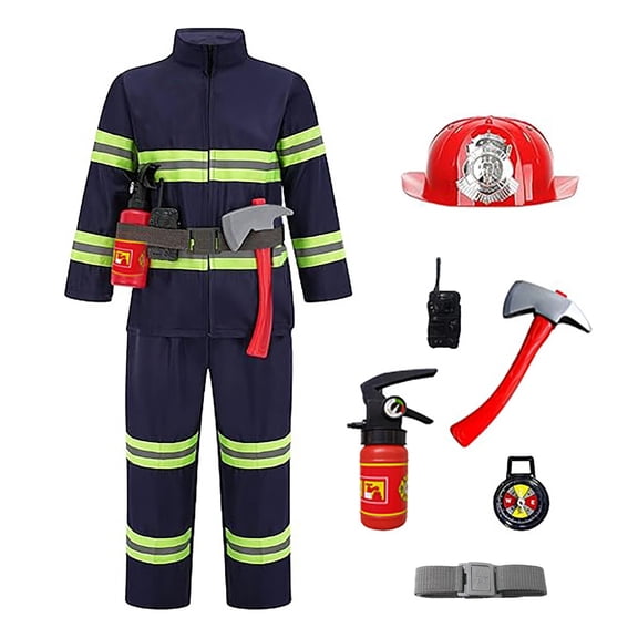 Kids Fireman Set Boys Role Play Outfit for Halloween Christmas and Pretend Play 1-16 Years