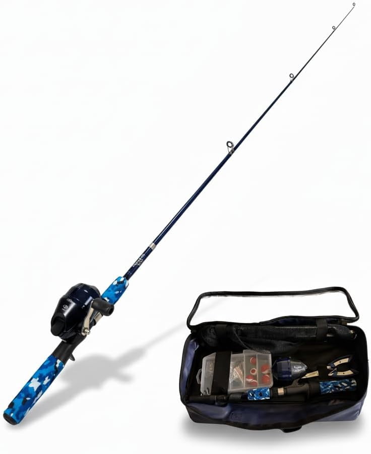Kids First Fishing Pole and Tackle Box Kit Combo with Net Pliers Blue Black