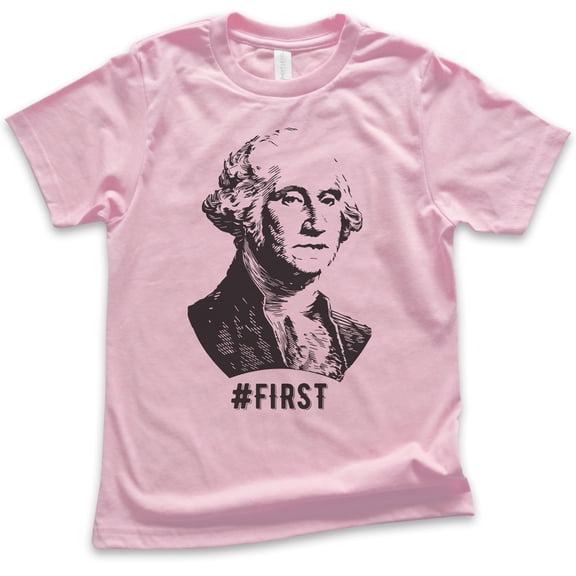 Kids First! George Washington Shirt, Youth Kids Boy Girl T-Shirt, Funny Graphic President Founding Father Shirt, Light Pink, Medium