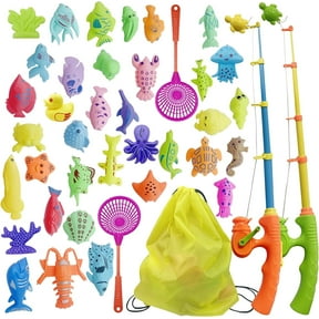 Rirool Magnetic Fishing Game Toy for Kids - 40PCS Ocean Animals, 2 Rods & Nets - Bath, Pool, Floor Play, STEM Learning Toy for Toddlers Preschool