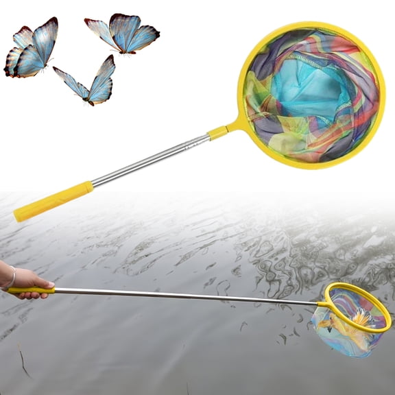 Kids Fishing Net - Ultralight Telescopic Landing Net Bait Pouch for Catching Fish Frog Minnow Cricket Butterfly at Water Beach Lake Pond Gifts for Boys and Girls