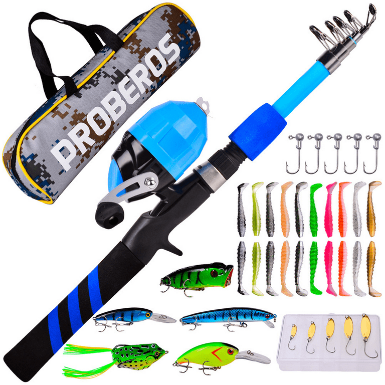 DaddyGoFish Kids Fishing Pole – Telescopic Rod & Reel Combo with  Collapsible Chair, Rod Holder, Tackle Box