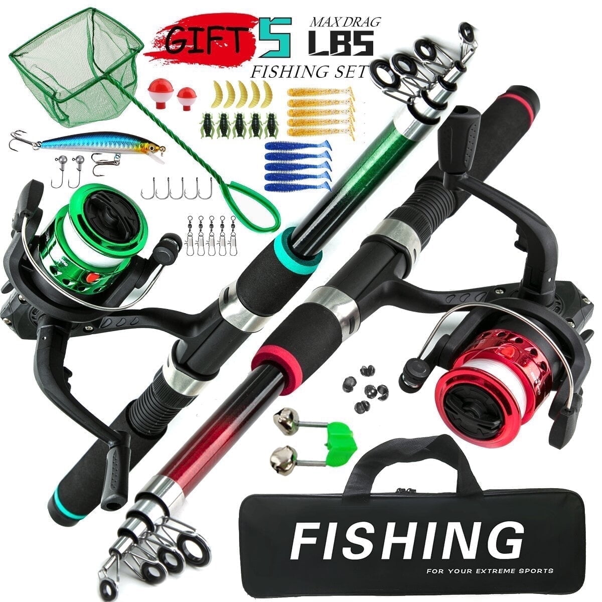 Kids Fishing Pole Set with Full Starter Kits 2 Set Portable Telescopic ...