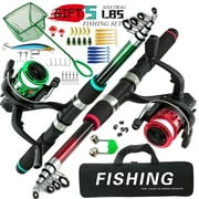 Kids Fishing Pole Set with Full Starter Kits 2 Set Portable Telescopic Fishing Rod and Spincast Reel Cambos with a Fishing Net for Boys Girls and Youth