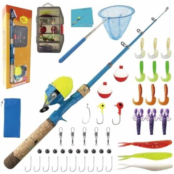 Kids Fishing Pole Set, Kids Fishing Rod and Reel Combo and Fishing Net Tackle Box with Lures Hooks and Bag for Boys Girls Youth Fishing$$Sport & Recreation Other