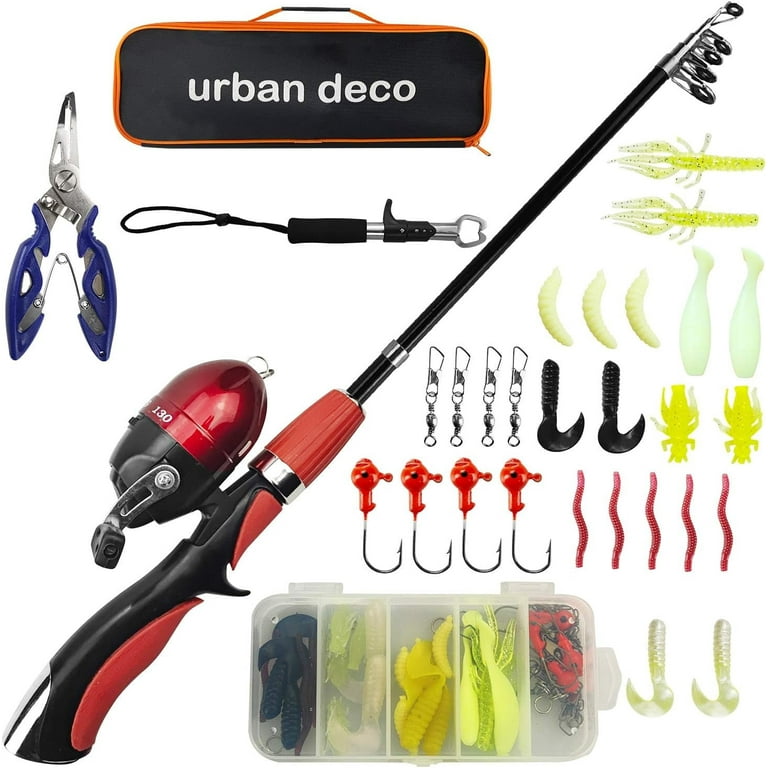 SNYNUXX Kids Fishing Pole Set Portable Telescopic Kids Fishing Rod and Reel Combo Kit with Tackle Box for Beginners Red Walmart