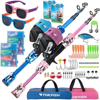 best fishing pole for 2 year old Oystern Kid's Kit with Spinning Reel - 62 Piece Tackle Bag, 4lb Line - Including Beginner's Guide eBook - Toddler Fishing Pole Combo Its more advanced than other reel options but is still easy to use Best Kids Fishing Poles of