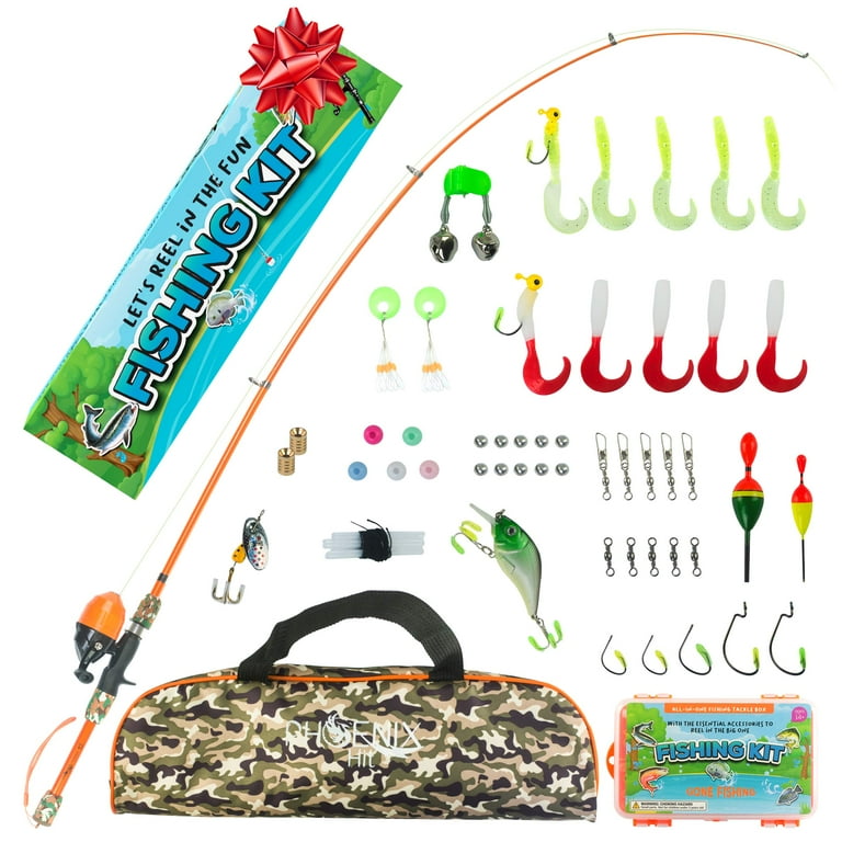 Kids Fishing Pole and Tackle Box Kit Telescopic Kids Fishing