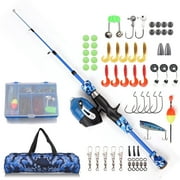 Kids Fishing Rod and Reel Combo Full Kit 1.2m/1.5m Telescopic Casting Rod Pole with Spincast Reel and Hooks Lures Swivels Carry Bag
