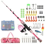 Kids Fishing Rod and Reel Combo Full Kit 1.2m/1.5m Telescopic Casting Rod Pole with Spincast Reel and Hooks Lures Swivels Carry Bag