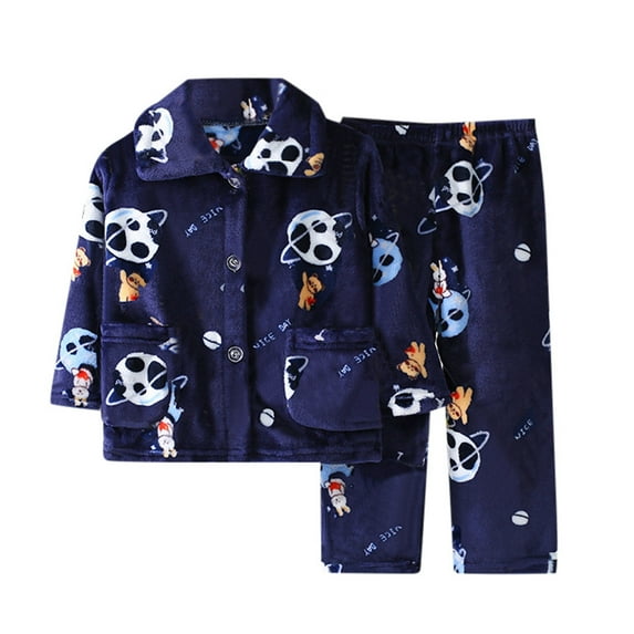 Kids Flannel Pajamas Outfits Button Down Warm Long Sleeve Top And Long Pants Sleepwear Soft for Boys Girls Loungewear 2PC Set 8-9T
