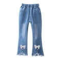 thumbnail image 1 of ZyeKqe Kids Flare Jeans Bow-Knot Bell Bottom Wide Leg Denim Pants Elastic Waist Long Pants with Pockets, 1 of 7