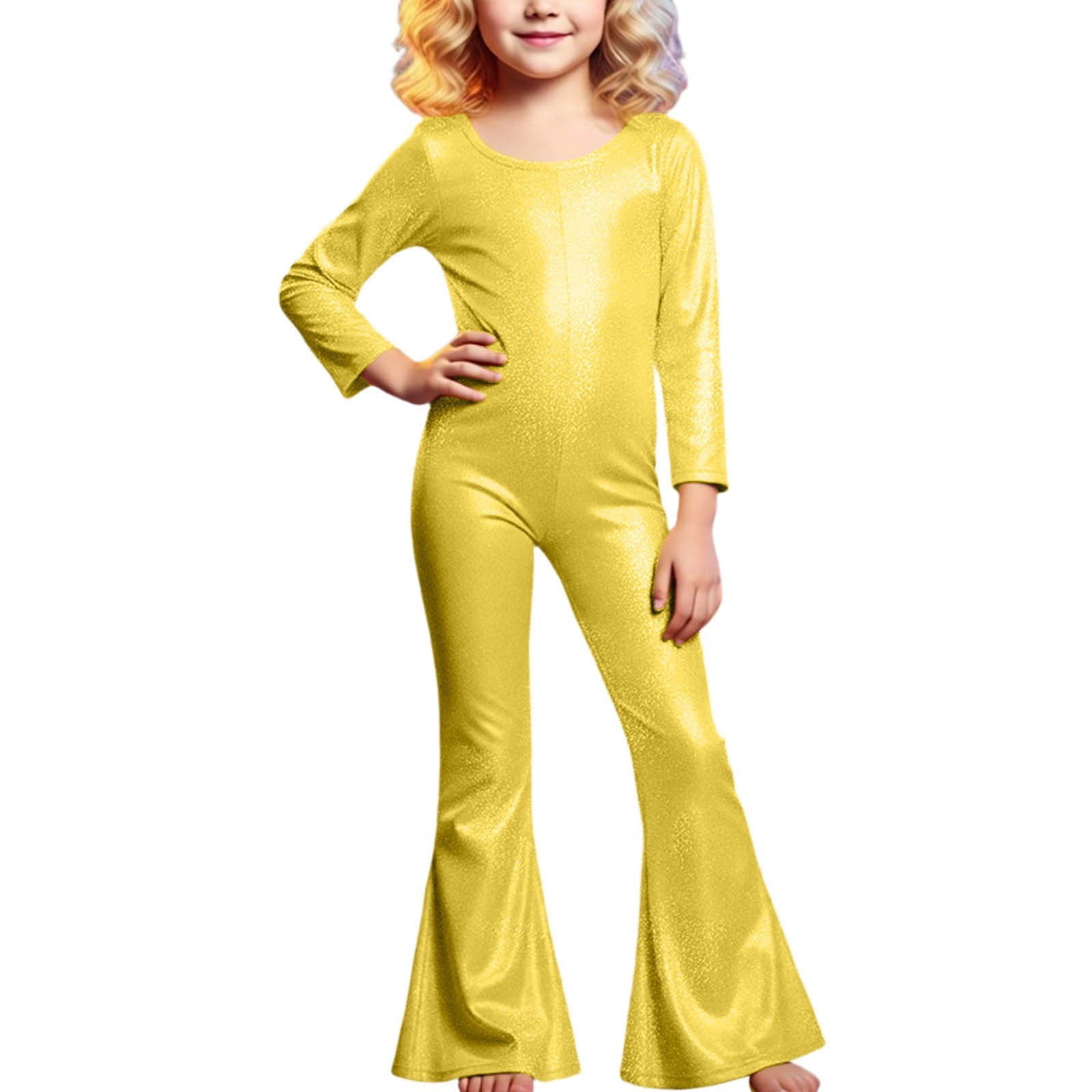 Shimmer Dc Kids Flared Leg Dance Jumpsuit with Round Neck and Shimmer Fabric ...