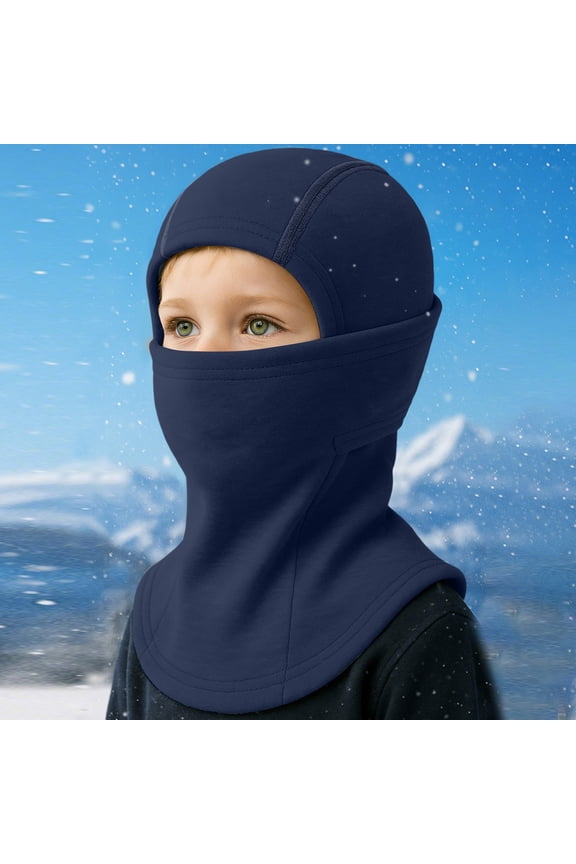 Kids Fleece Balaclava Windproof Thermal Winter Face Mask Neck Warmer for Cold Weather Outdoor Use Navy One Size
