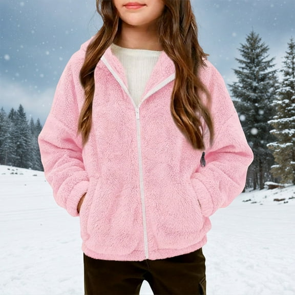Kids Fleece Coat Long Sleeve Coat Zip Up Sweatshirt Fall Clothes Girls Sweatshirts Size 7-8 Years