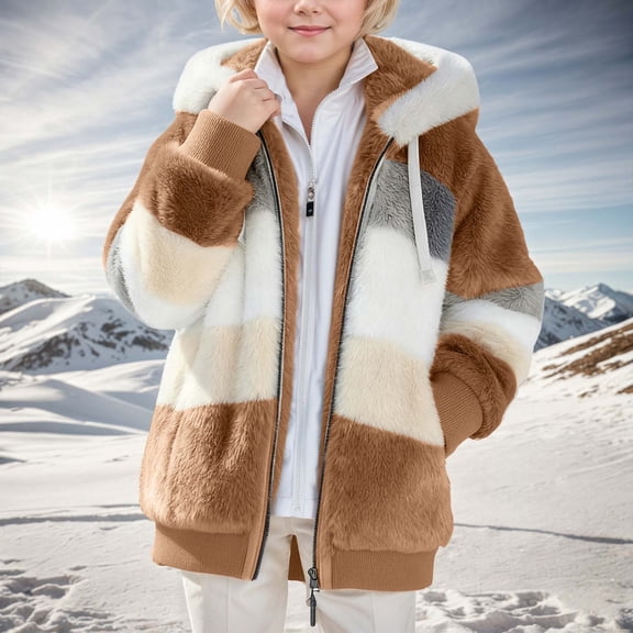 Kids Coat Long Sleeve Jacket Hoodies Jackets Full Zip Winter Coat Girls Girls Sweatshirts Size 7-8 Years