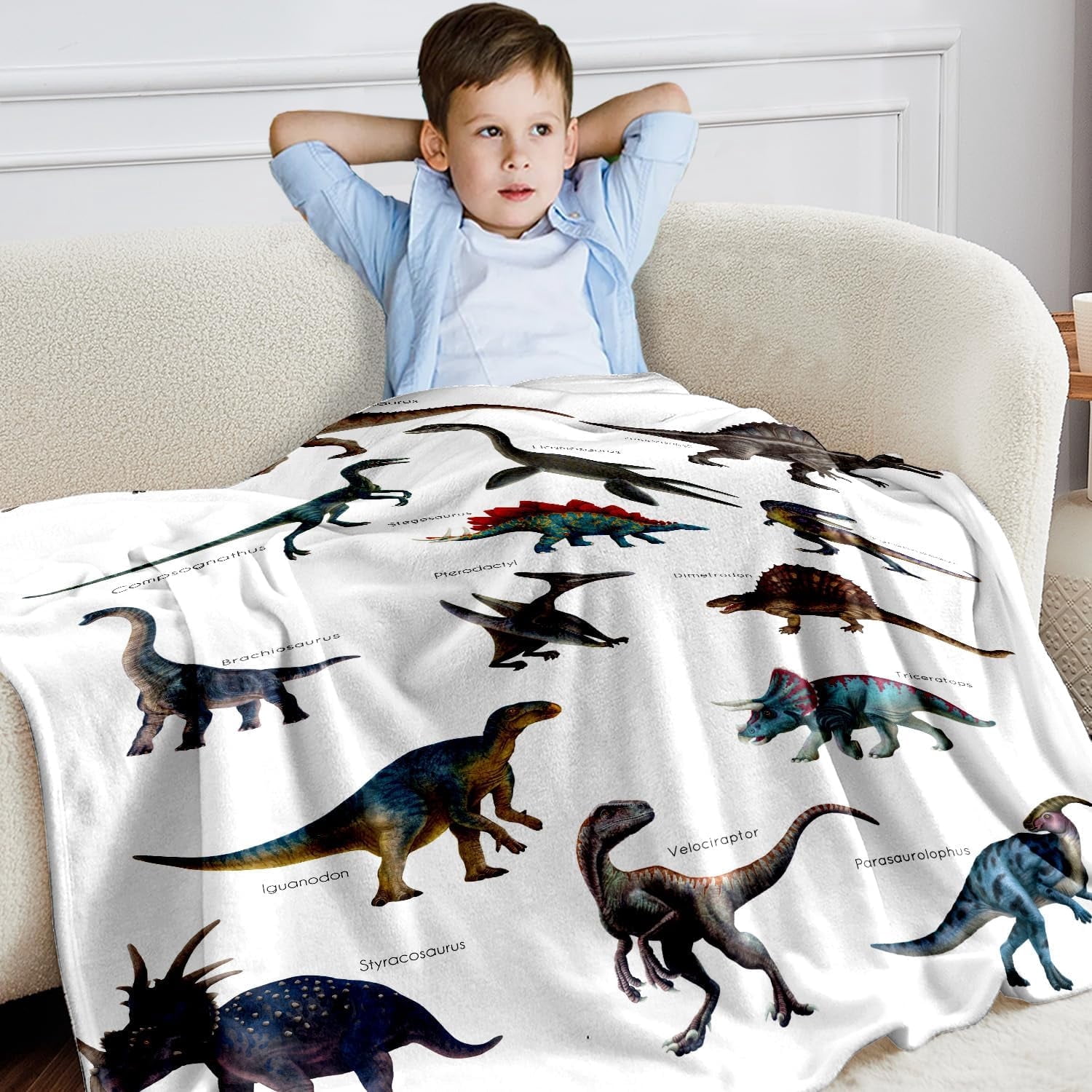 Kids Fleece Dinosaur Blanket for Boys Soft Throw Blanket with Dinosaur Print Birthday Christmas Halloween Dinosaur Decor for Children 60"x80"