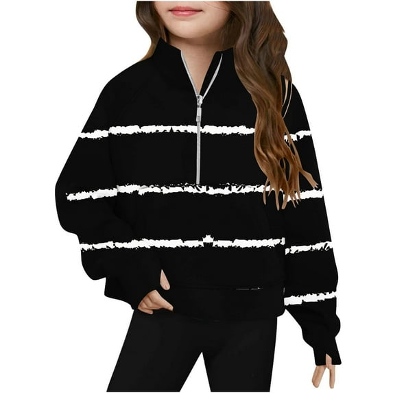 Kids Fleece Half Zip Pullover, Long Sleeve Crop Sweatshirt, Soft Crewneck with Hood for Boys and Girls, Lightweight for School Sports