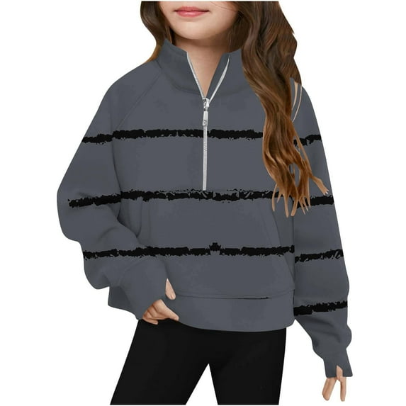 Kids Fleece Half Zip Pullover, Long Sleeve Crop Sweatshirt, Soft Crewneck with Hood for Boys and Girls, Lightweight for School Sports
