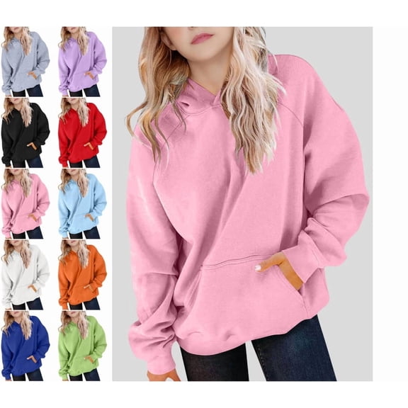 Kids Fleece Hoodie Toddler Pullover Hooded Sweatshirt Casual Long Sleeve Warm Hoodie for Boys and Girls Pink 170