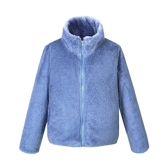 Kids Fleece Jackets, Boys Girls Soft Fleece Full Zip Jackets, Toddler Zip up Fall Jackets Stand Collar Long Sleeve Sweatshirts Warm Winter Coat Outerwear Blue 130