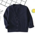 thumbnail image 1 of Kids' Fleece Knitted Cardigan , Long Sleeve V,Neck Sweater For Boys/Girls ,Solid Color, Warmth, Navy 4-5Years, 1 of 6