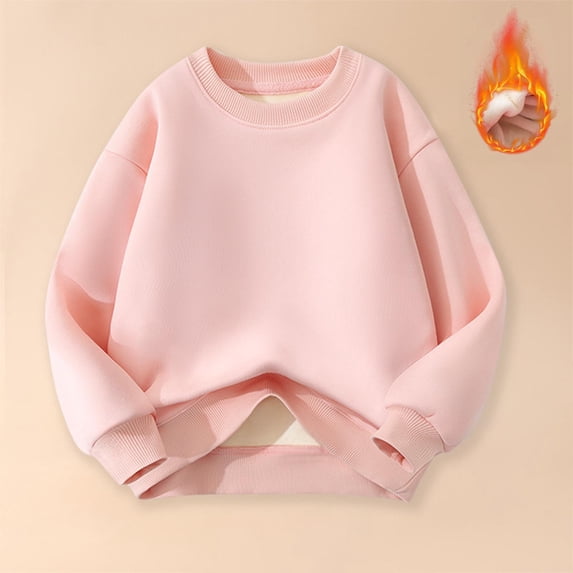 Kids Fleece Lined Crew Neck Sweatshirt Thick Warm Long Sleeve Pullover Tops with Ribbed Cuffs for Daily School Winter Casual Wear 3Y
