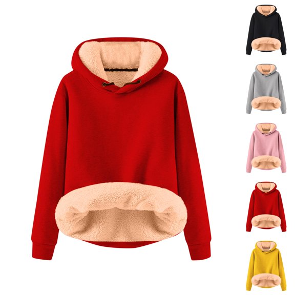 Kids Lined Hoodie Long Sleeve Plain Winter Heavyweight Warm Hooded Sweatshirt for Boys Girls Pullover Tops