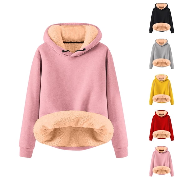 Kids Lined Hoodie Plain Long Sleeve Winter Heavyweight Warm Hooded Sweatshirt for Boys Girls Pullover Tops
