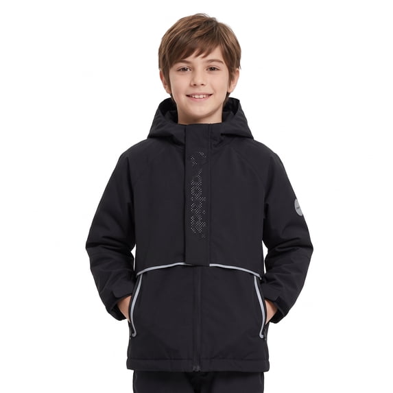 Kids Fleece Lined Rain Jacket Boys Girls Hooded Lightweight Windbreaker Coat for School and Outdoor Play