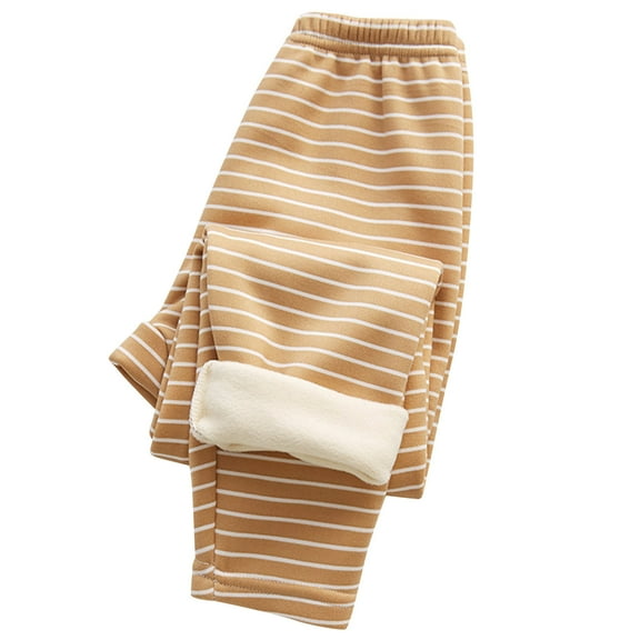 Kids' Fleece-Lined Striped Thermal Pants for Boys Girls Warm Winter Lounge Pants Casual Sleep & Base Layer Trousers