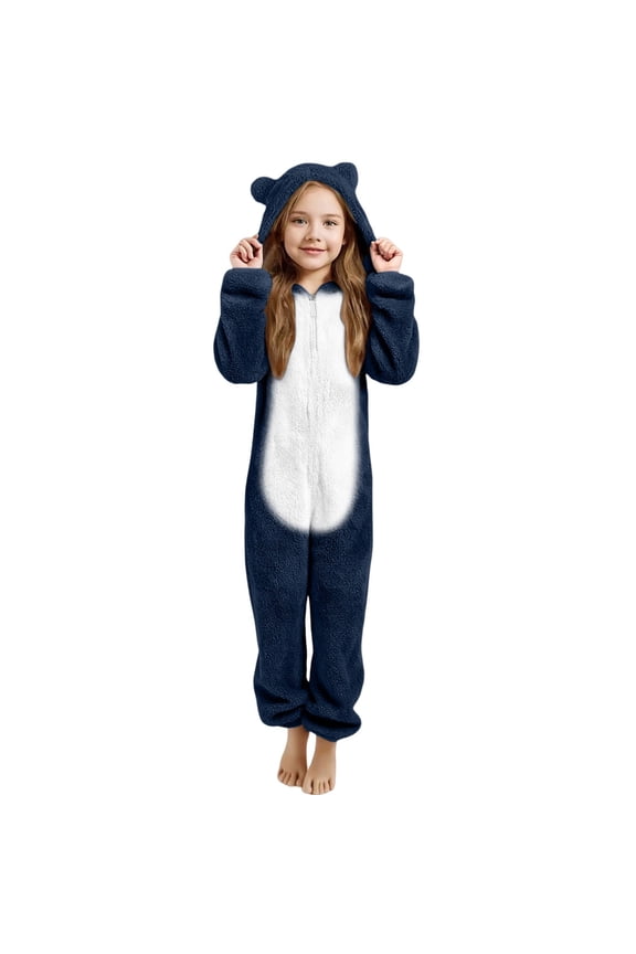 Kids Fleece Onesie Hooded Jumpsuit Romper Little bear's ears Costume Kids Animal Onesie Pajamas Long Sleeves 9-10 Years Pajamas Girls