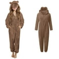 thumbnail image 1 of Kids Onesie Pajamas Bear Hooded Onesie Khaki Onesie Kids Warm Zipper Romper Sleepwear Pjs for Girls Ages 5-6 Years, 1 of 6