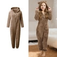 thumbnail image 1 of Kids Onesie Pajamas Cute Bear Ear Hooded Khaki Pajamas for Girls Warm Zipper Kids Onesie Sleepsuits Girls Pajamas Size 5-6 Years, 1 of 4