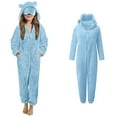thumbnail image 1 of Kids Pajamas Girls Bear Hooded Onesie Blue Onsie Thickened Zipper Thermal Loungewear Big Girls Pajamas 7-8 Years, 1 of 7
