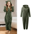 thumbnail image 1 of Kids Pajamas Girls Bear Hooded Onesie Green Pajamas for Girls Warm Zipper Romper Sleepwear Pajamas Girls 4-5 Years, 1 of 4