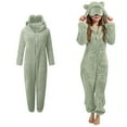 thumbnail image 1 of Kids Pajamas Girls Cute Bear Ear Hooded Green Onesie Girls Thickened Zipper Thermal Loungewear Halloween Pajamas 7-8 Years, 1 of 7